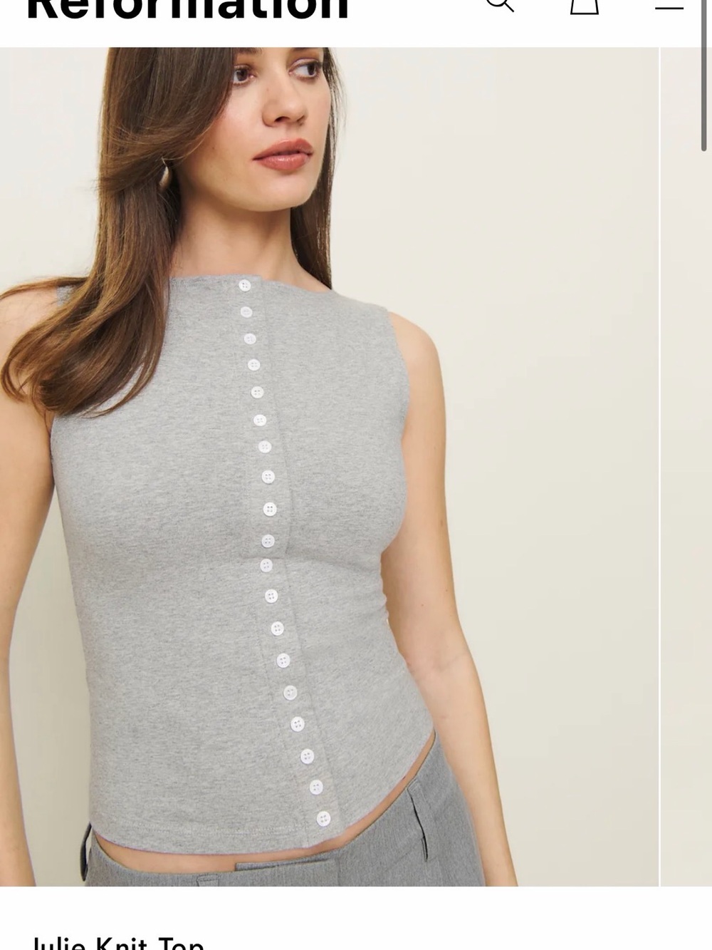 Reformation Julie knit button tank heather grey
